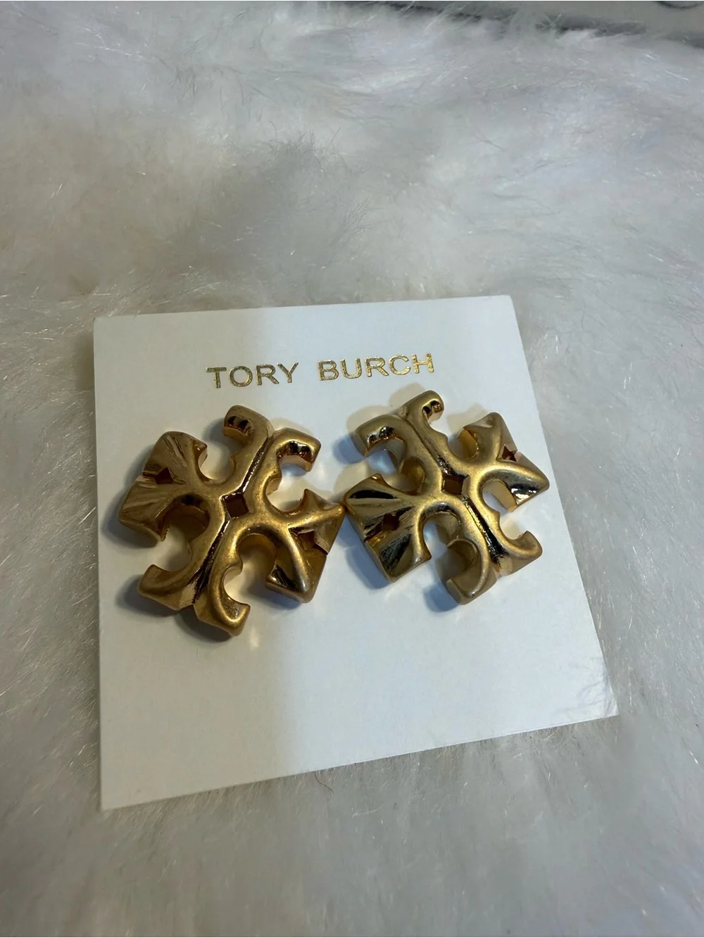 Tory Burch Sculpted Gold Logo Clip Earrings
